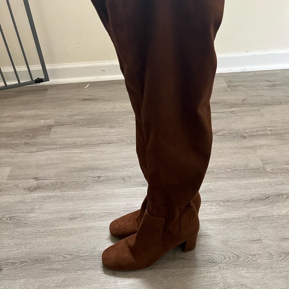 Suede Brown Over the Knee Boot - Picture 3 of 6